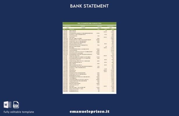 stile verificato Modello di parole di estratto conto bancario per transazioni ca